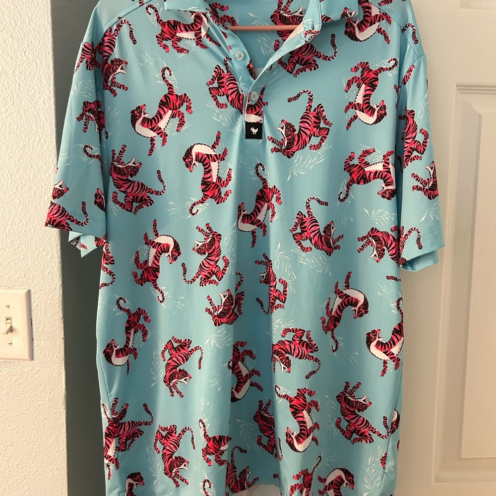 Bad Birdie Aqua Shirt with Red Tiger Design